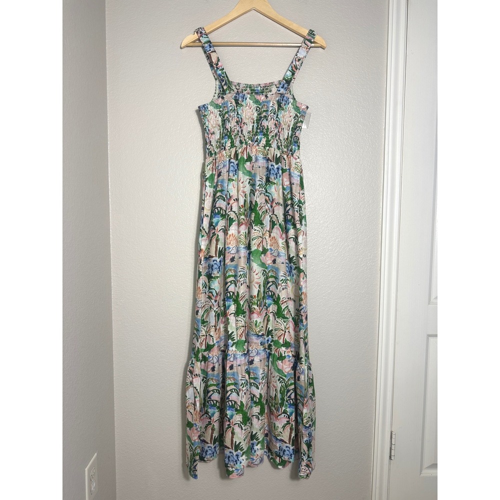 NEW Marine Layer Selene Maxi Dress 2026 Linen Blend Med Watercolor Palm Vacation - Picture 4 of 14